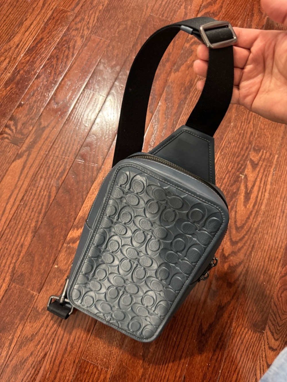 *SOLD*Coach unisex Embossed Signature crossbody Bag - grey